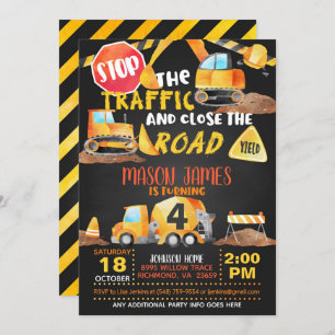 Invitación al cumpleaños de la construcción: negro