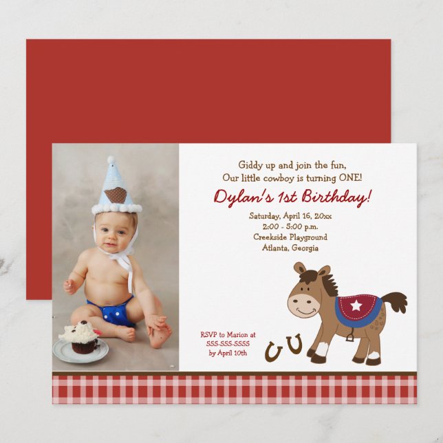 Invitación al cumpleaños de la foto de caballo "Em (Anverso / Reverso)