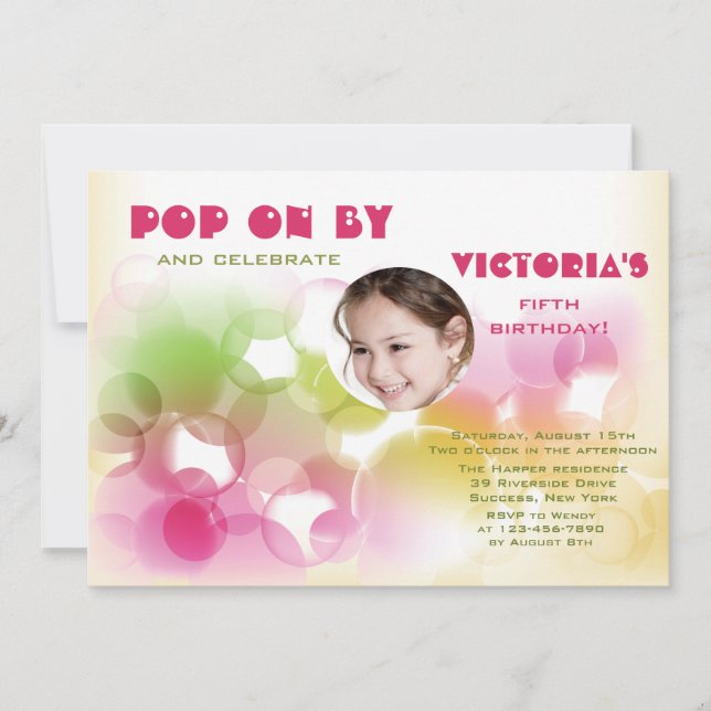 Invitación al cumpleaños de la foto de una burbuja (Anverso)
