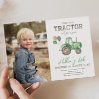 Invitación al cumpleaños de la foto del tractor |