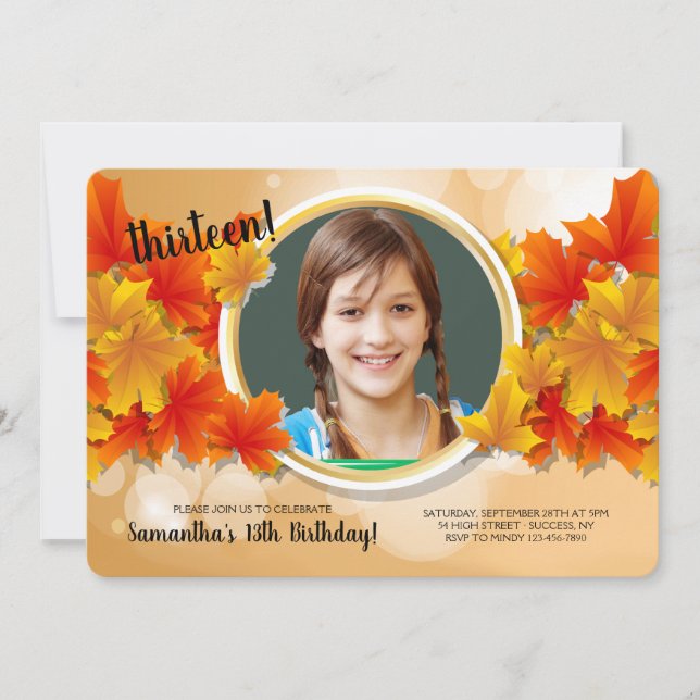 Invitación al cumpleaños de la foto otoño (Anverso)