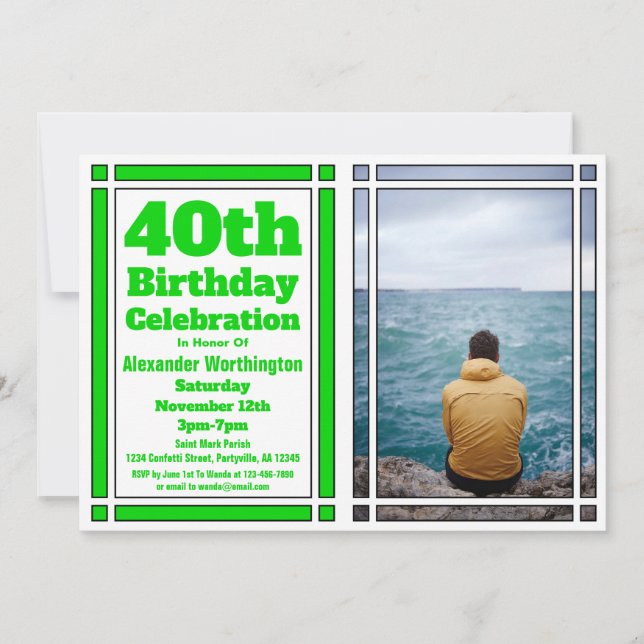 Invitación al cumpleaños de la foto verde 40 (Anverso)