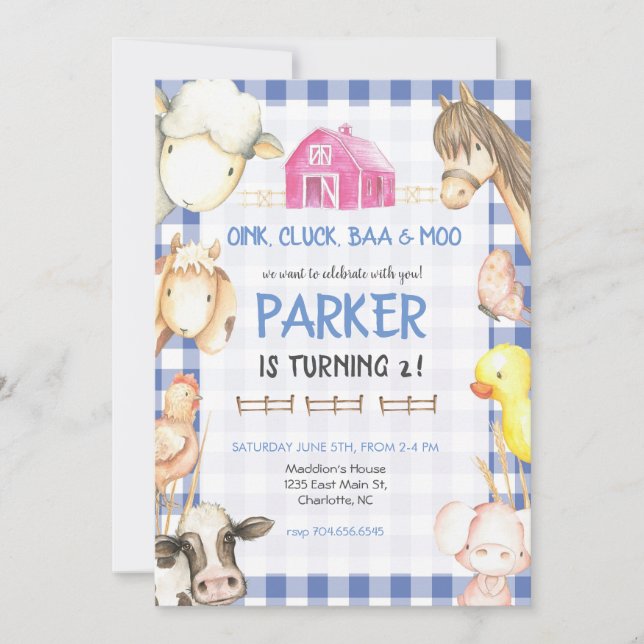 Invitación al cumpleaños de la granja (Anverso)