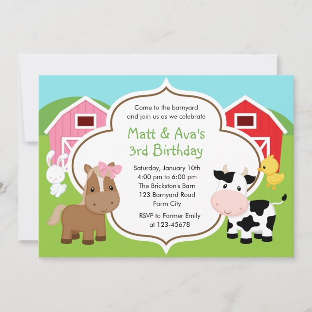 Invitación al cumpleaños de la granja - Barnyard d (Anverso)