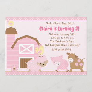 Invitación al cumpleaños de la granja - Chica (ros