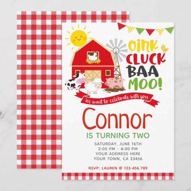 Invitación al cumpleaños de la granja, Fiesta de B (Anverso / Reverso)