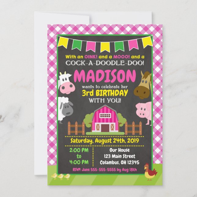 Invitación al cumpleaños de la granja/Fiesta del B (Anverso)