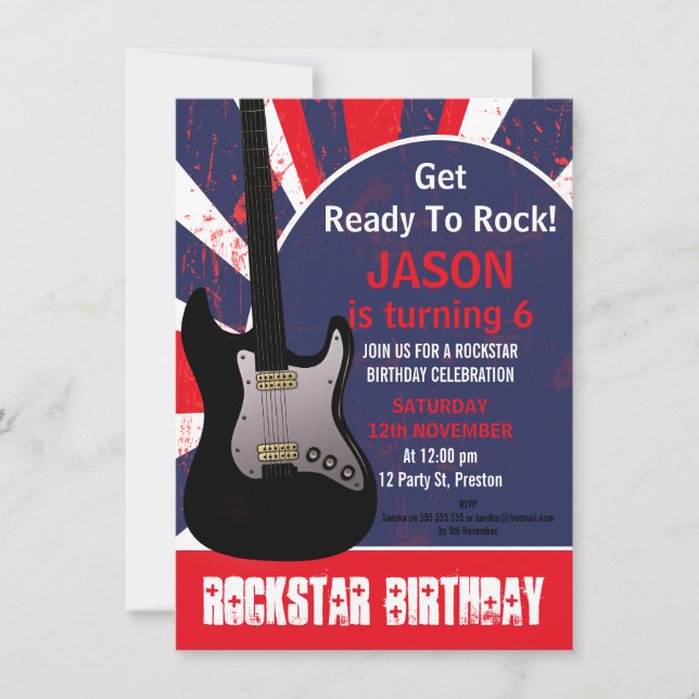 Invitación al cumpleaños de la guitarra Estrella d (Anverso)
