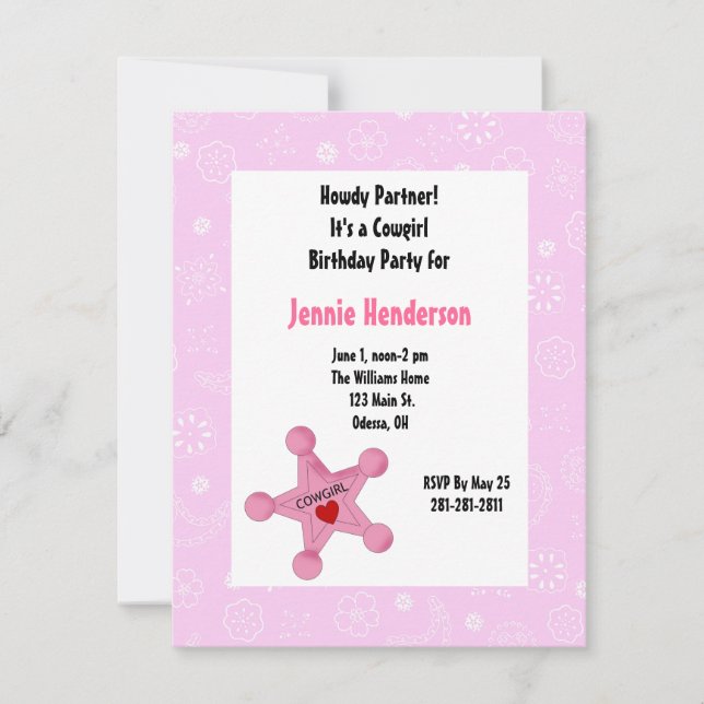 Invitación al cumpleaños de la insignia de vaca ro (Anverso)