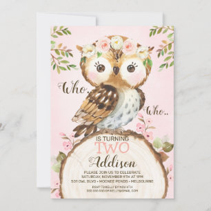 Invitación al cumpleaños de la lechuza floral rosa