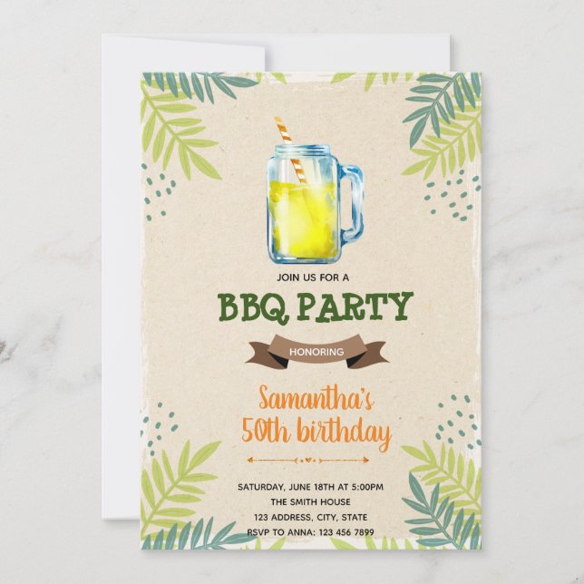 Invitación al cumpleaños de la limonada de verano (Anverso)