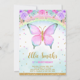 Invitación al cumpleaños de la mariposa color agua