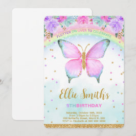 Invitación al cumpleaños de la mariposa color agua