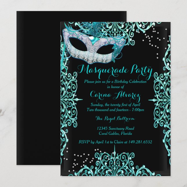 Invitación al cumpleaños de la mascarada de damasc (Anverso / Reverso)