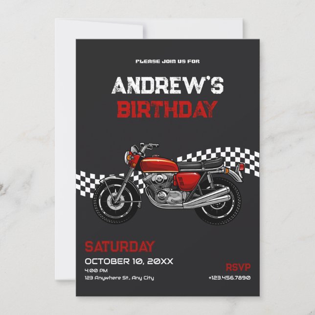 Invitación al cumpleaños de la motocicleta clásica (Anverso)