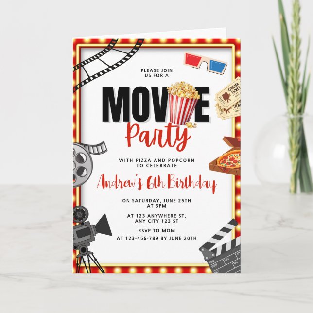 Invitación al cumpleaños de la noche de la películ (Anverso)