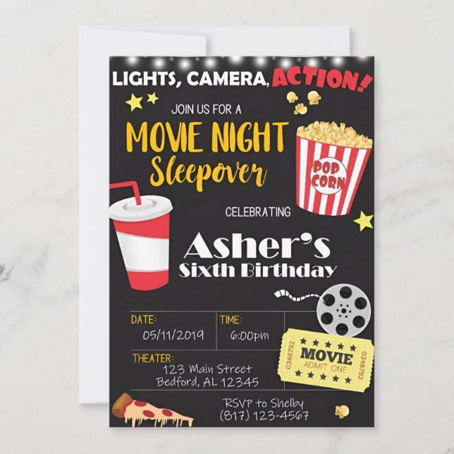 Invitación al cumpleaños de la noche de la películ (Anverso)