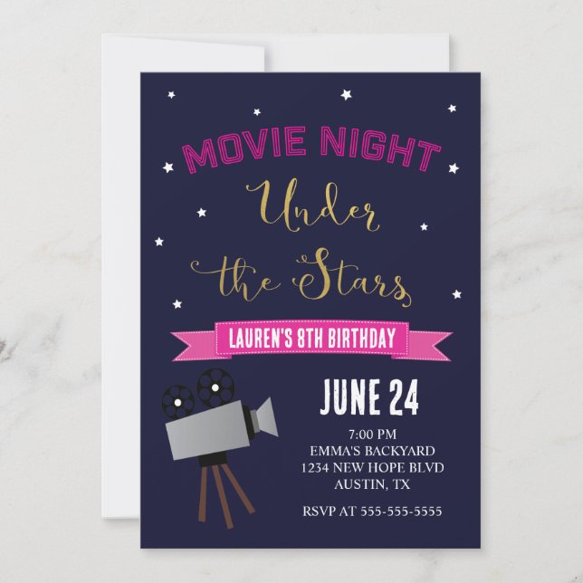 Invitación al cumpleaños de la noche de la películ (Anverso)