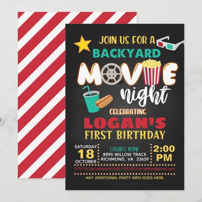 Invitación al cumpleaños de la noche de la películ (Anverso / Reverso)