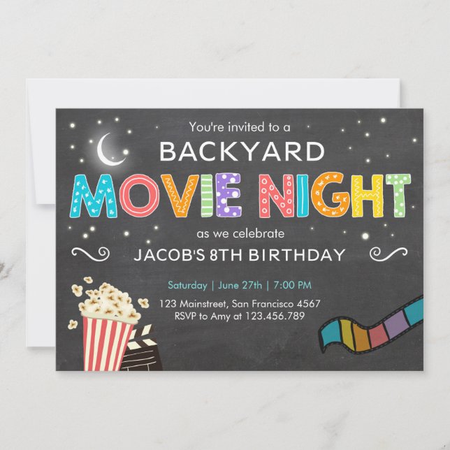 Invitación al cumpleaños de la noche de la películ (Anverso)