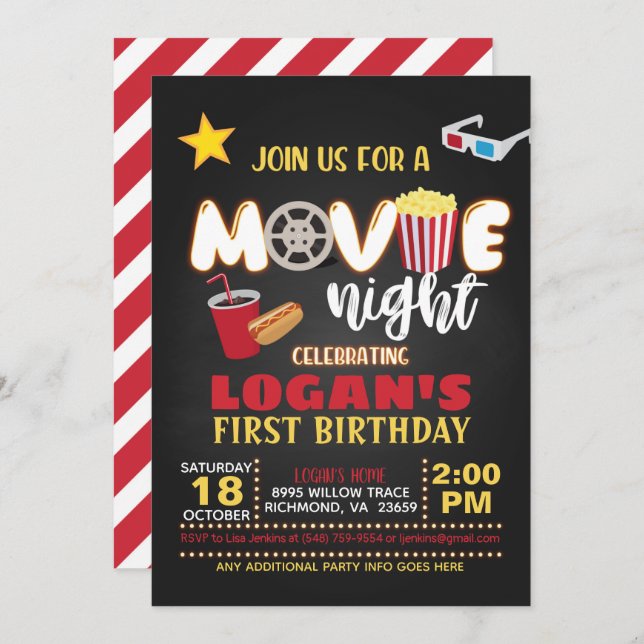 Invitación al cumpleaños de la película - Rojo (Anverso / Reverso)