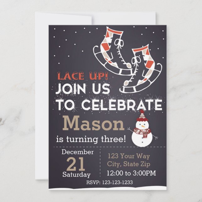 Invitación al cumpleaños de la pista de hielo (roj (Anverso)