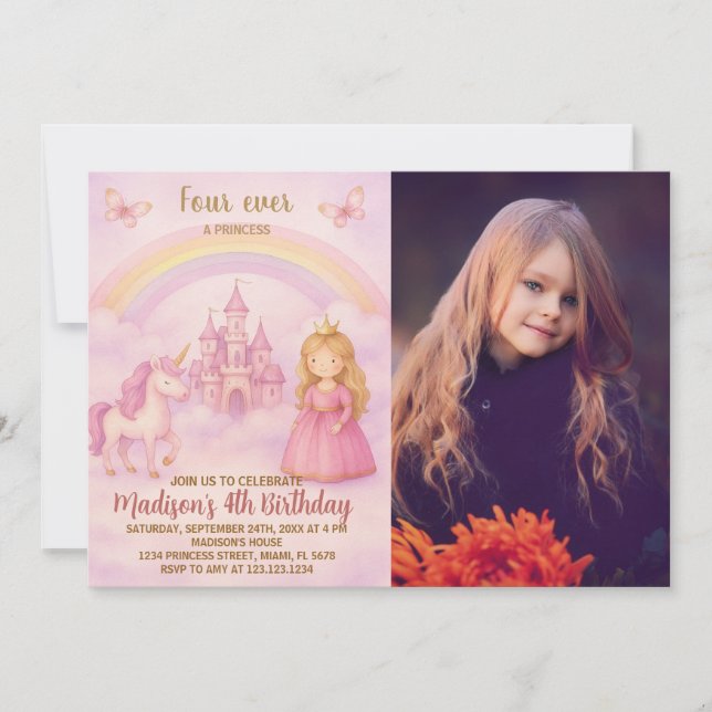 Invitación al cumpleaños de la princesa de unicorn (Anverso)