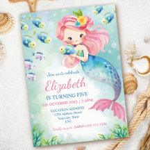 Invitación al cumpleaños de la sirena acuarela