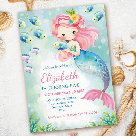 Invitación al cumpleaños de la sirena acuarela