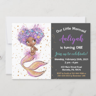 Invitación al cumpleaños de la sirena afroamerican
