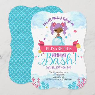 Invitación al cumpleaños de la sirena afroamerican