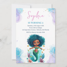 Invitación al cumpleaños de la sirena afroamerican