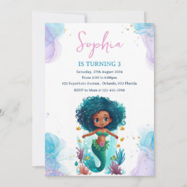 Invitación al cumpleaños de la sirena afroamerican