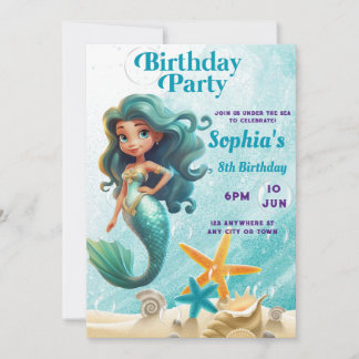 Invitación al cumpleaños de la sirena, bajo el mar