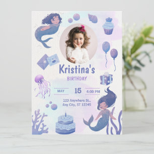 Invitación al cumpleaños de la sirena color morado