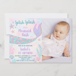 Invitación al cumpleaños de la sirena con foto