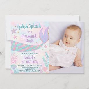 Invitación al cumpleaños de la sirena con foto