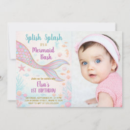 Invitación al cumpleaños de la sirena con foto