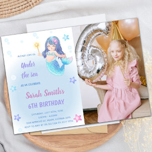 Invitación al cumpleaños de la sirena con foto