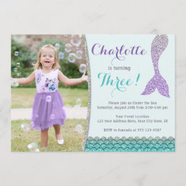 Invitación al cumpleaños de la sirena con foto