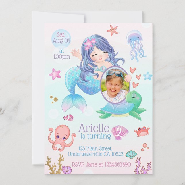 Invitación al cumpleaños de la sirena cuta (Anverso)