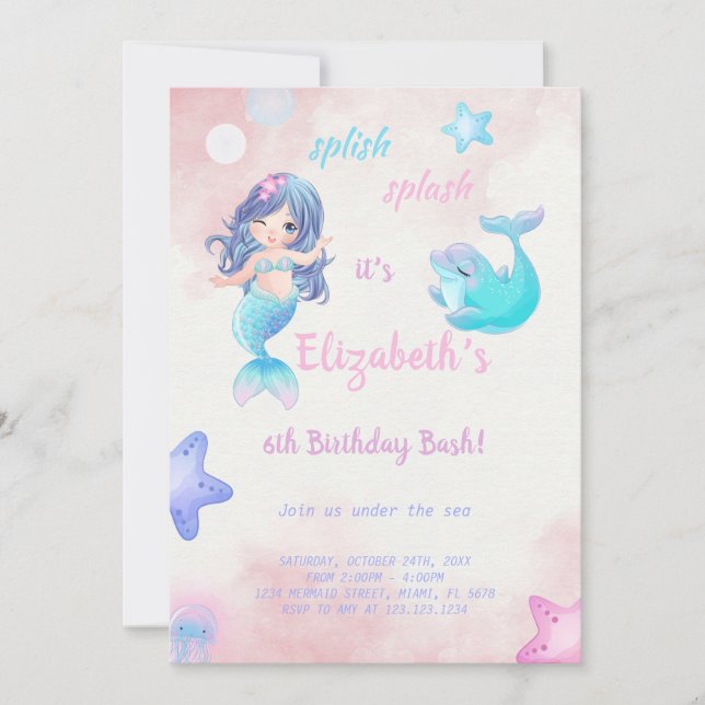 Invitación al cumpleaños de la sirena cuta (Anverso)