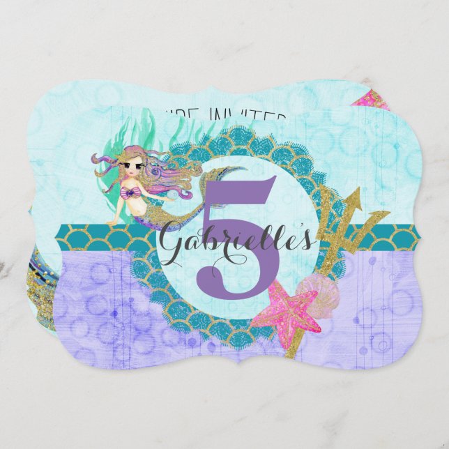 Invitación al cumpleaños de la sirena cuta Aqua Li (Anverso / Reverso)