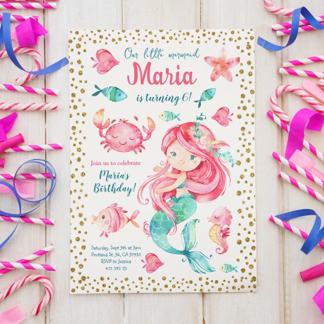 Invitación al cumpleaños de la sirena de confeti d (Subido por el creador)