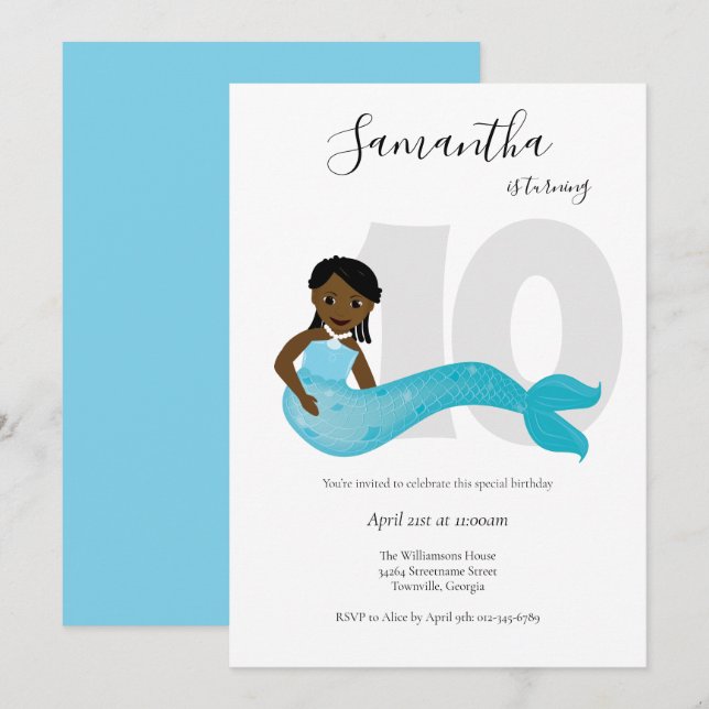 Invitación al cumpleaños de la sirena de los niños (Anverso / Reverso)