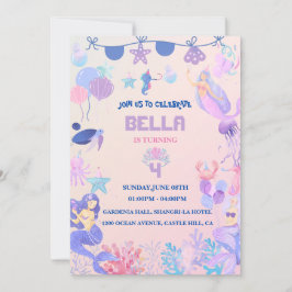Invitación al cumpleaños de la sirena editable