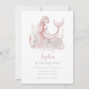 Invitación al cumpleaños de la sirena en rosa