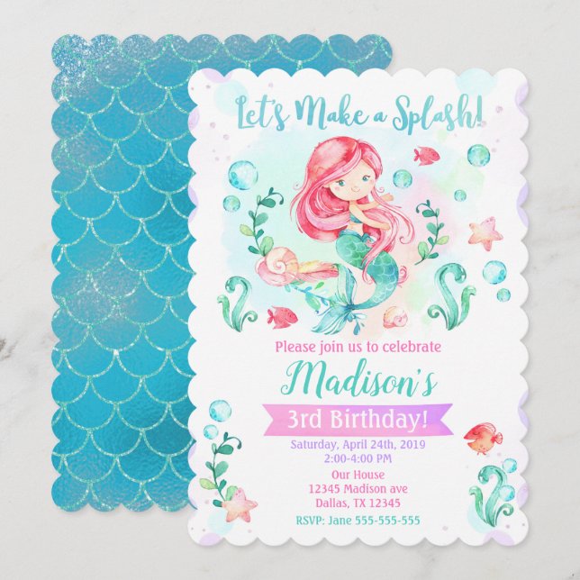 Invitación al cumpleaños de la sirena / Fiesta baj (Anverso / Reverso)