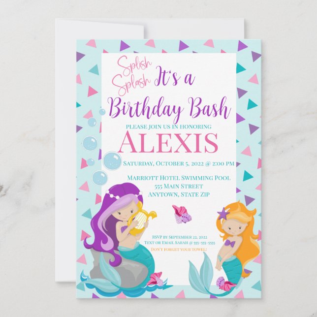 Invitación al cumpleaños de la sirena, fiesta de l (Anverso)