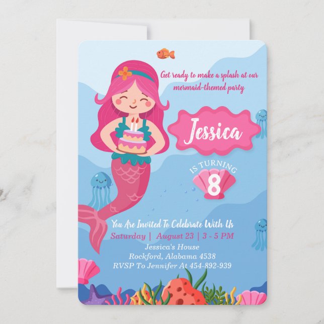 Invitación al cumpleaños de la sirena, invitación  (Anverso)